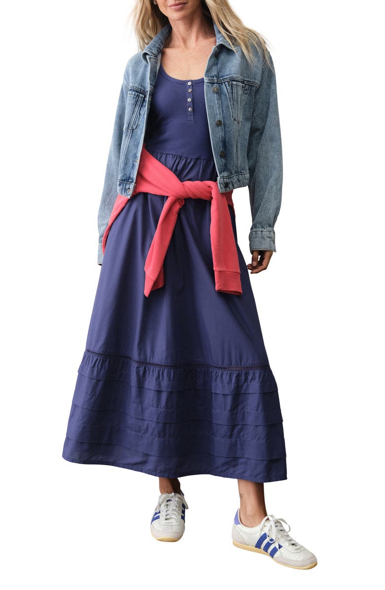 Marine Layer Lexi Rib & Poplin Sleeveless Midi Dress, Main, color, Navy