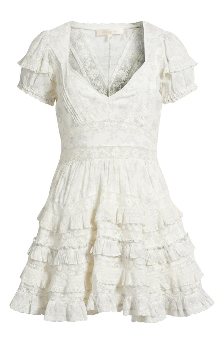 LoveShackFancy Nivara Lace Inset Tiered Cotton Mini Sundress, Alternate, color, Chantilly