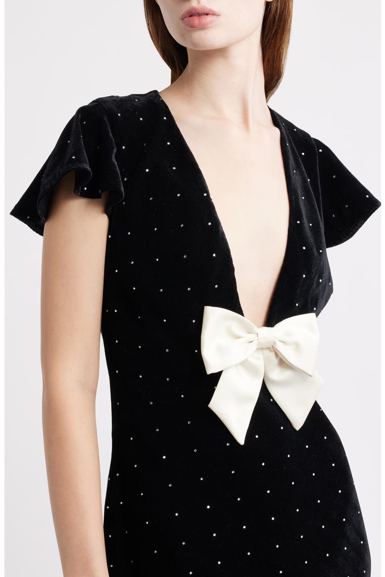 Melora Rhinestone Bow Velvet Maxi Dress, Alternate, color, BLACK