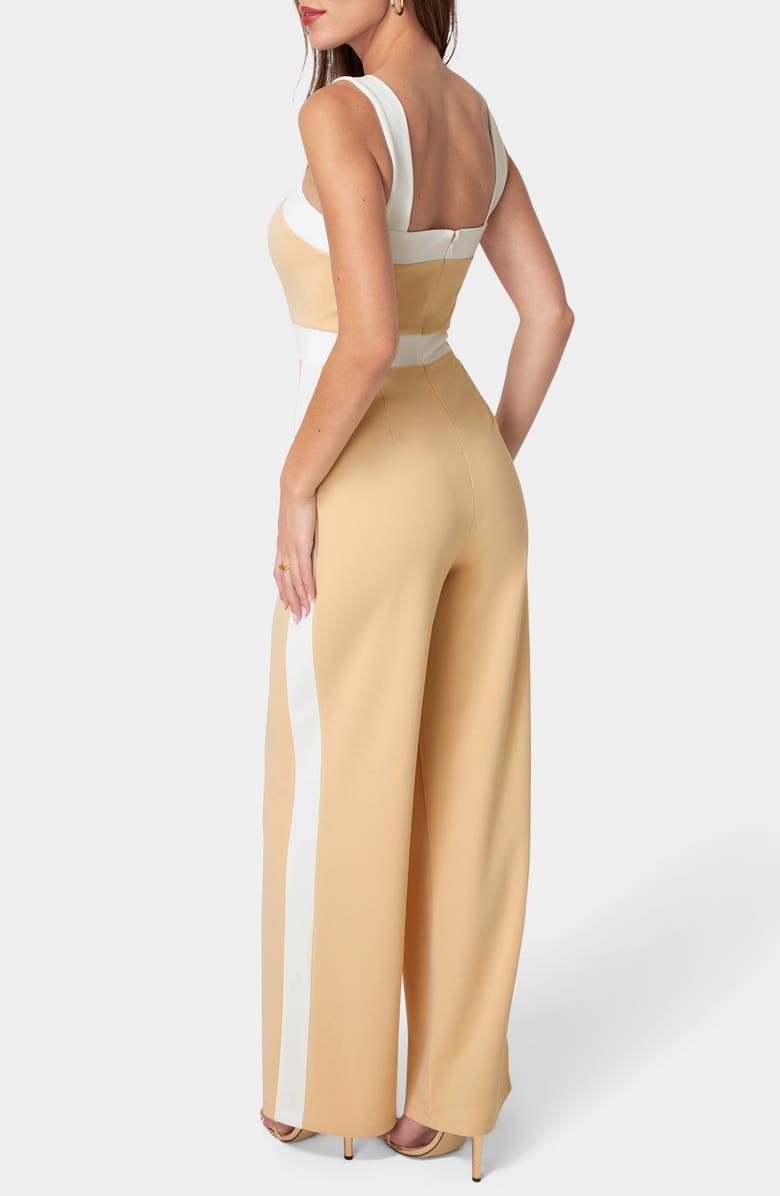 bebe Colorblock Jumpsuit, Alternate, color, Beige White