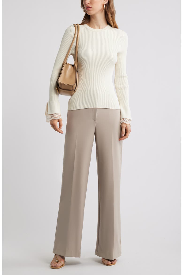 Lace Cuff Ribbed Sweater, Alternate, color, IVORY TOFU