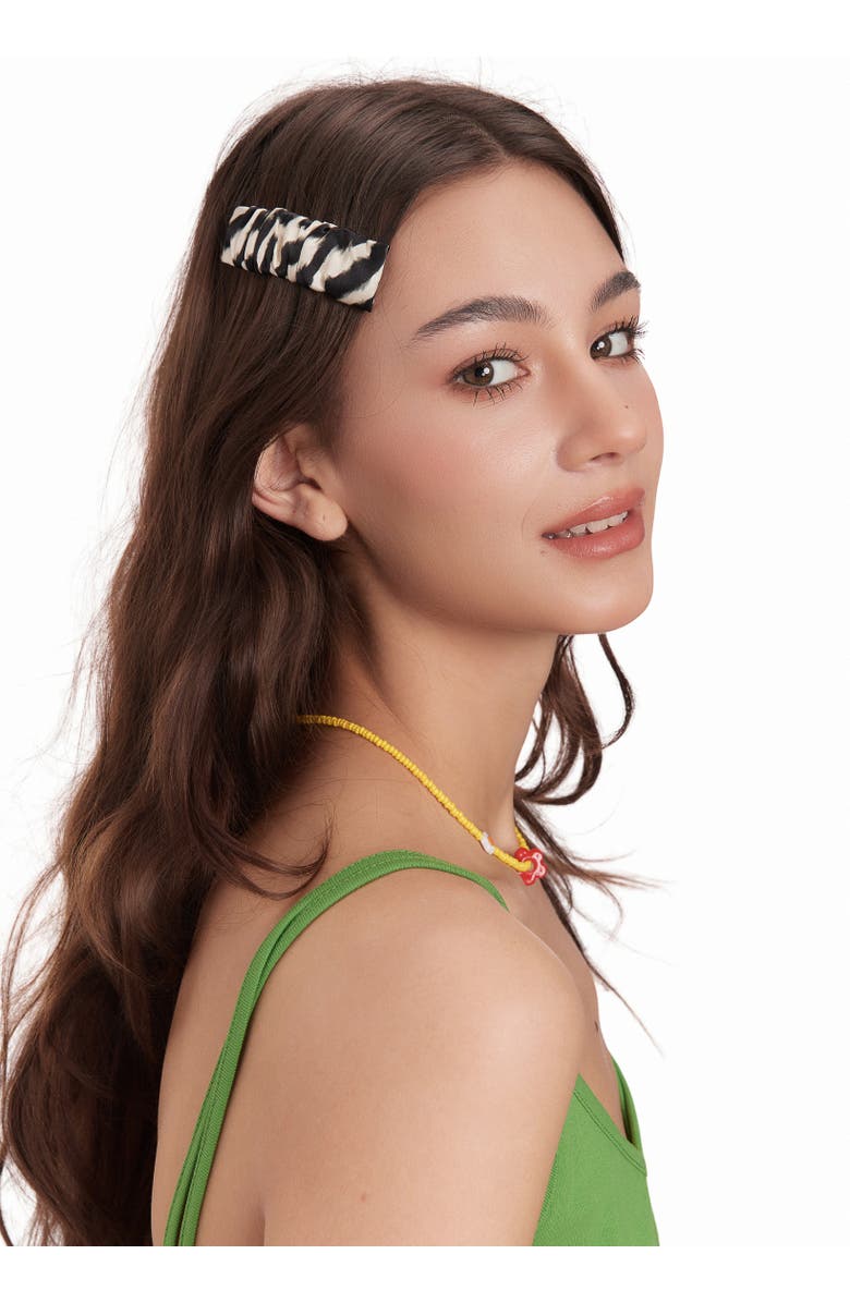 OLAH Zyra Silk Hair Barrette Clip, Alternate, color, Black & White