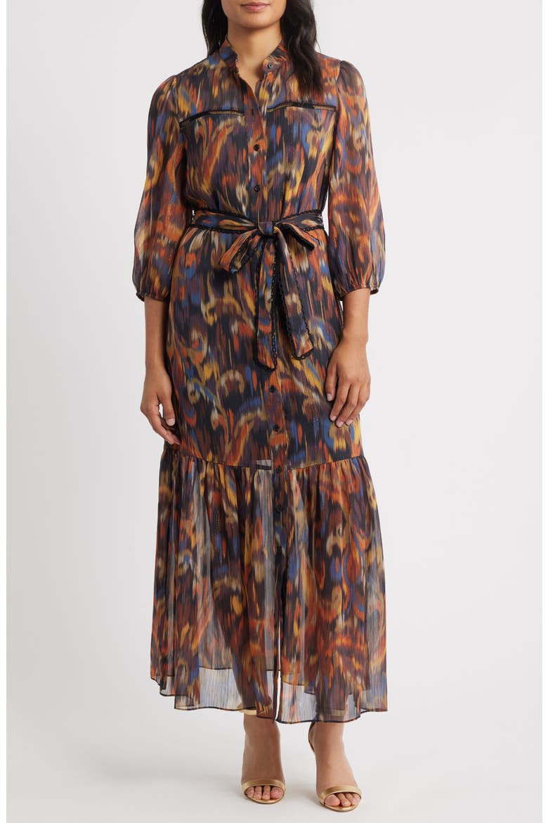 Metalllic Abstract Print Maxi Dress, Main, color, ORANGE MULTI