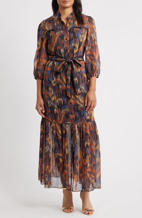 Metalllic Abstract Print Maxi Dress