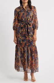 Julia Jordan Metalllic Abstract Print Maxi Dress