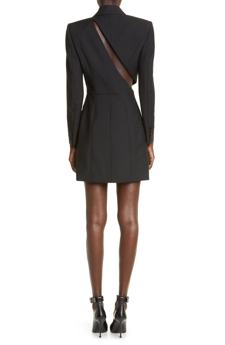 McQueen Slash Detail Wool Blend Tuxedo Minidress, Alternate, color,