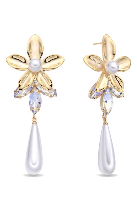 Tatiana Floral Faux Pearl Drop Earrings