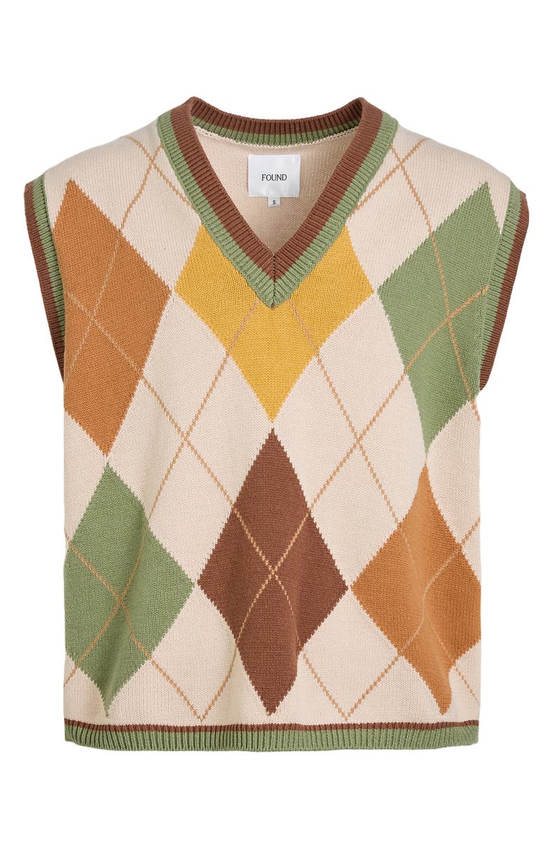 FOUND Oversize Argyle Cotton V-Neck Sweater Vest, Alternate, color, 
