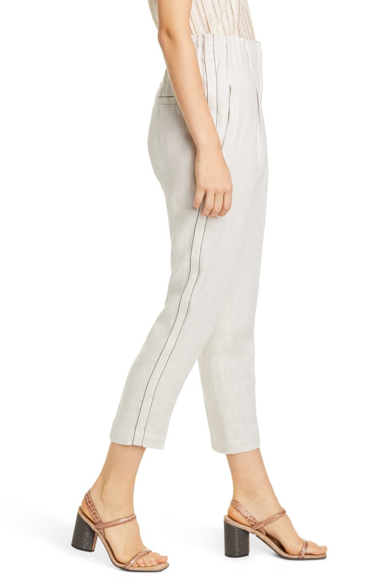 Brunello Cucinelli Monili Stripe Linen Pull-On Crop Pants, Alternate, color, 