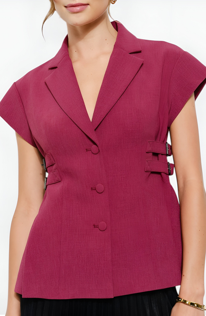 Modenaire Blazer Top with Side Buckle Detail, Alternate, color, Burgundy