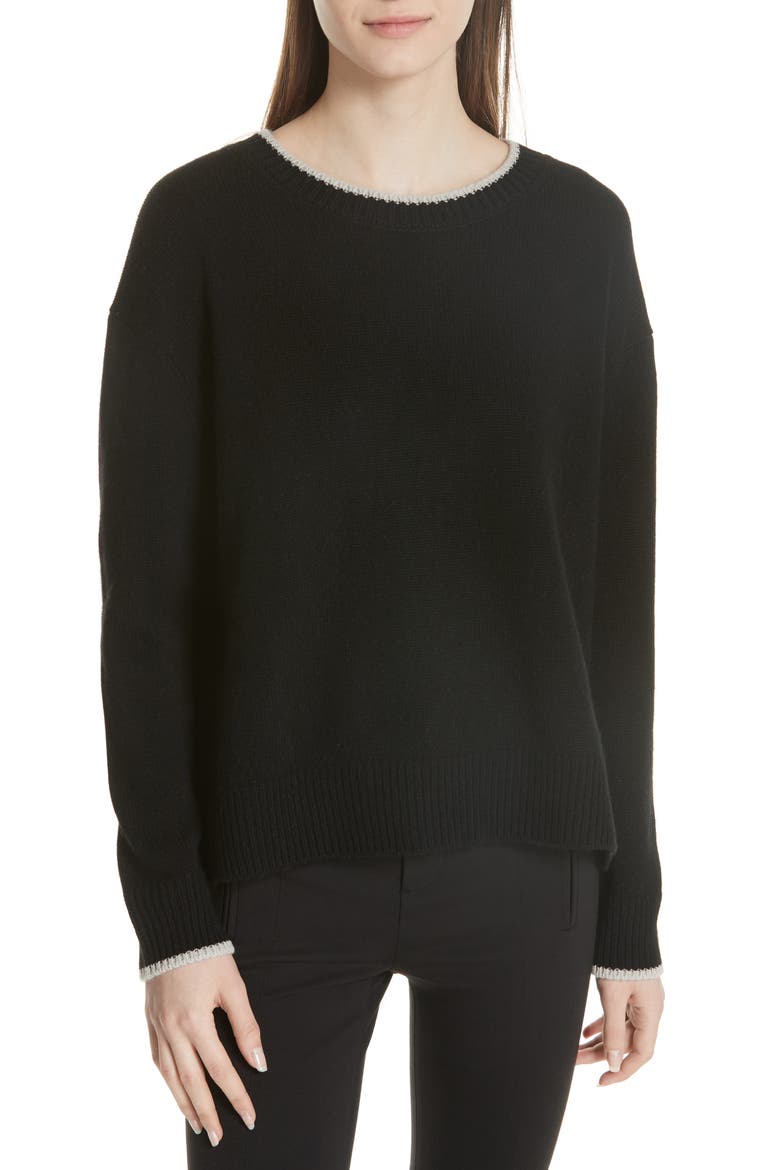 Wool & Cashmere Tipped Sweater, Main, color, BLACK/ CHAMPAGNE