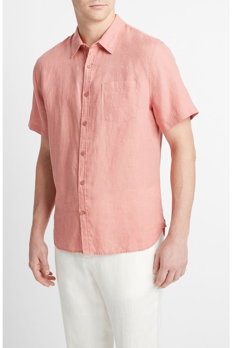 Classic Fit Short Sleeve Linen Shirt, Alternate, color, DUSK