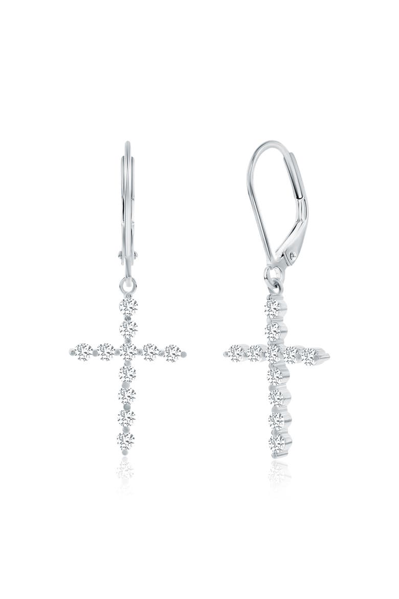 Sterling Silver Crystal Cross Earrings, Main, color, Silver