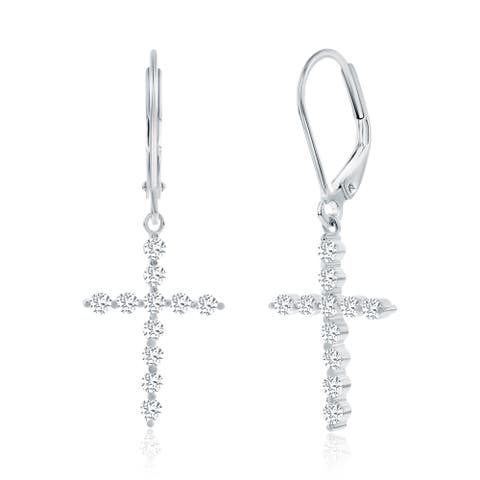 Sterling Silver Crystal Cross Earrings