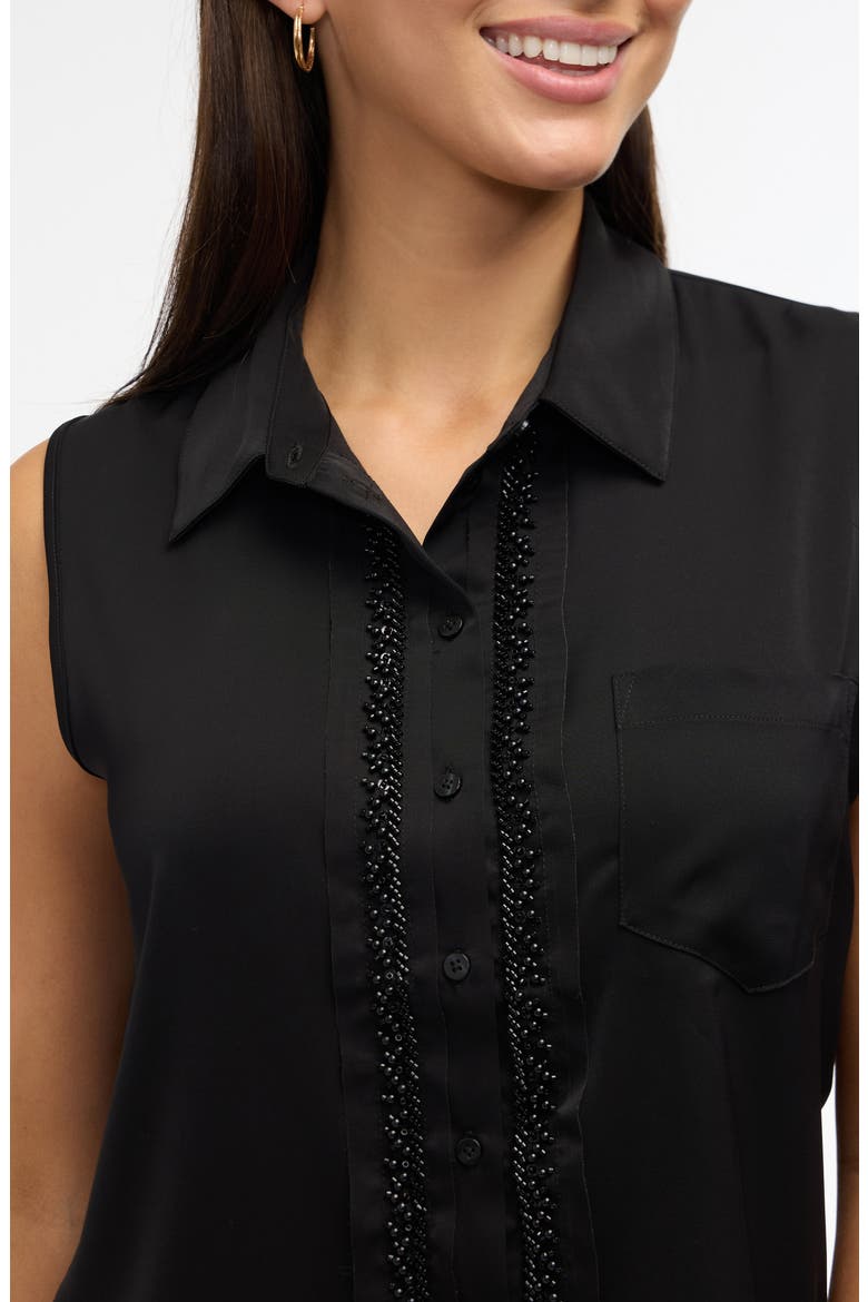 Beaded Sleeveless Button-Up Shirt, Alternate, color, BLACK