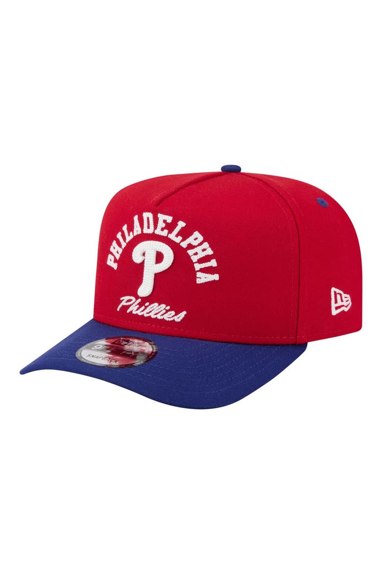 Men's New Era Red/Royal Philadelphia Phillies Arched A-Frame 9FIFTY Adjustable Hat, Alternate, color, Red
