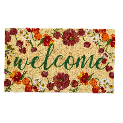 Tag Blooming Welcome Coir Mat Indoor Outdoor Rectangle Door Mat In Yellow