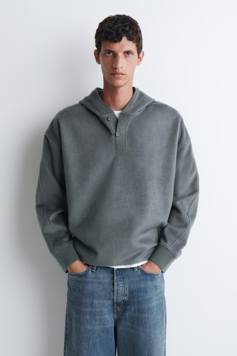 Brushed Jersey Henley Hoodie, Main, color, STEEL GRAY