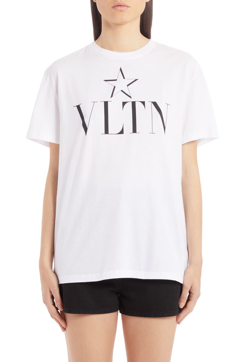 VLTN Star Cotton Tee, Main, color, BIANCO/ NERO