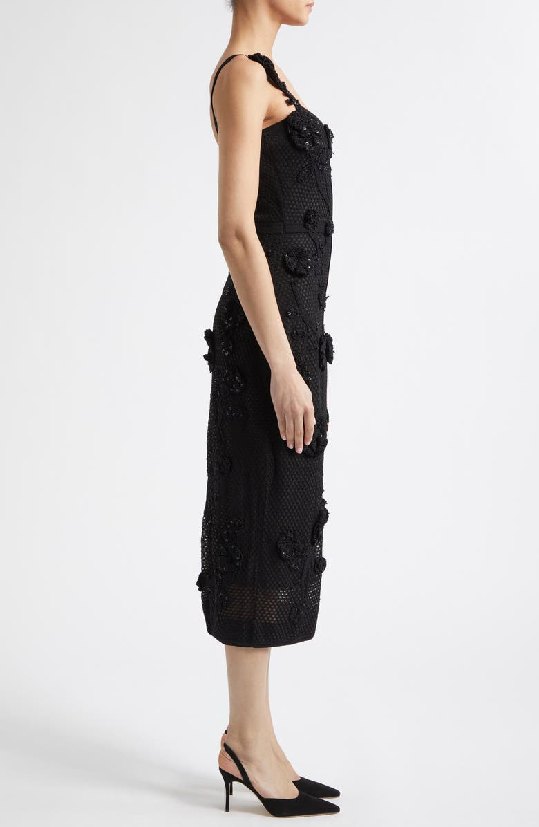 Carolina Herrera Sequin & Crochet Flower Mesh Gown, Alternate, color, Black