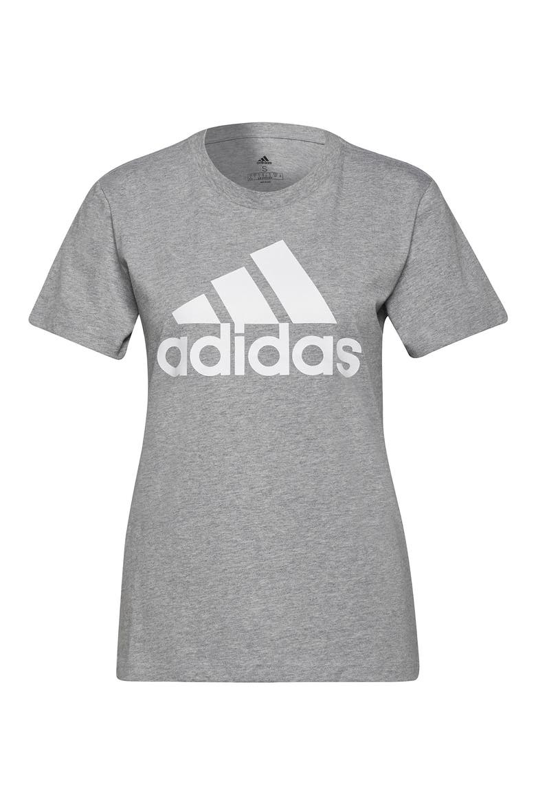 Logo Print Cotton T-Shirt, Main, color, MEDIUM GREY HEATHER/ WHITE
