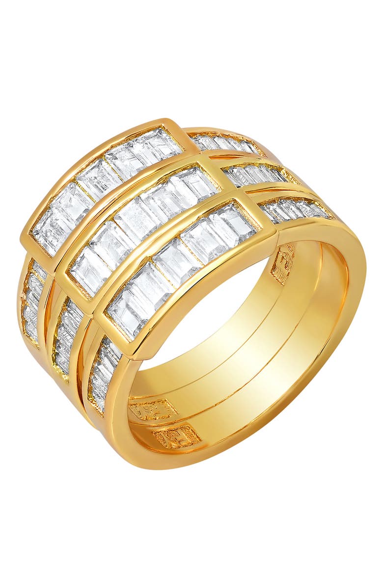 HMY JEWELRY 18k Gold Plated Stainless Steel Simulated Diamond Baguette Ring, Alternate, color,