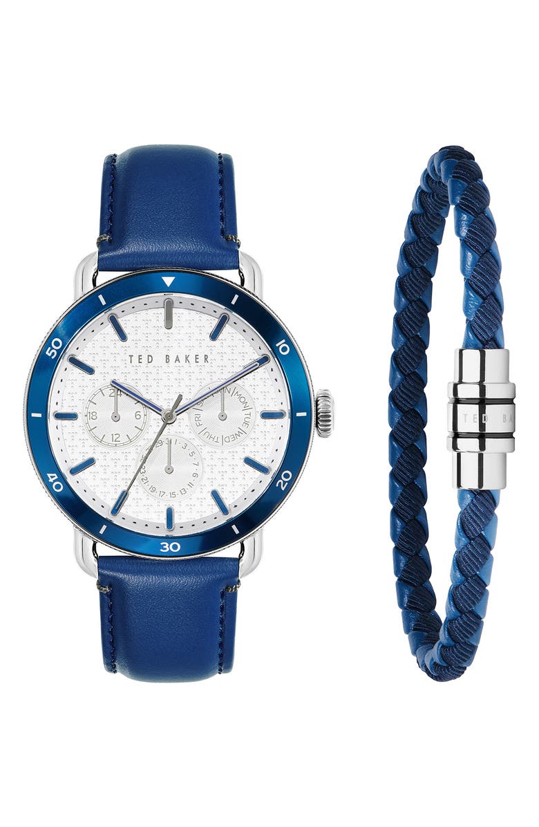 Ted Baker London Magarit Multifunction Leather Strap Watch & Bracelet Set, 46mm, Main, color,