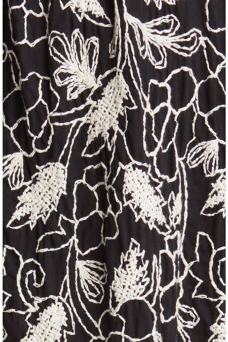 Neia Floral Embroidered Cotton A-Line Dress, Alternate, color, BLACK