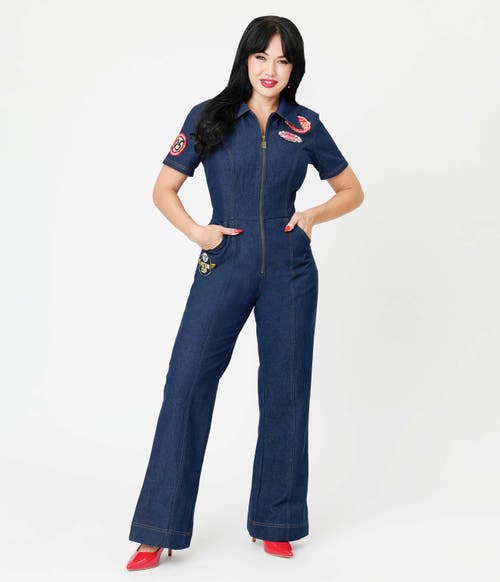 Unique Vintage Pit Crew Denim Jumpsuit In Blue