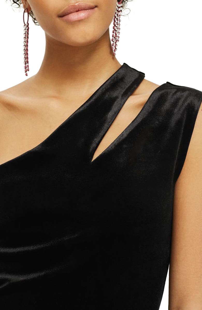 Topshop Velvet Splice One-Shoulder Dress, Alternate, color, 