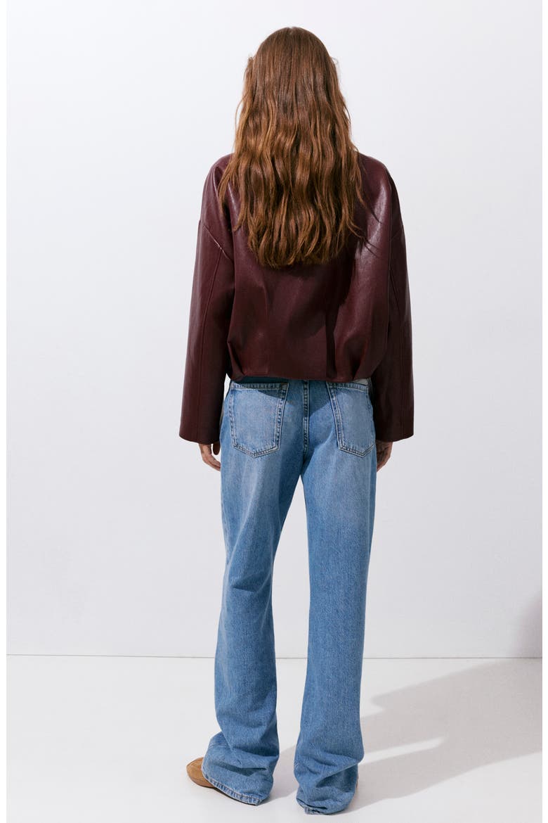 Faux Leather Funnel Neck Jacket, Alternate, color, MAROON