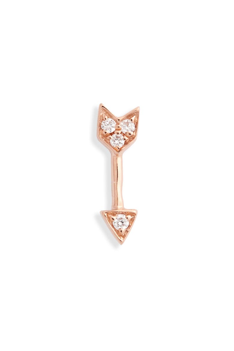 Diamond Arrow Single Threaded Stud Earring, Main, color, ROSE GOLD