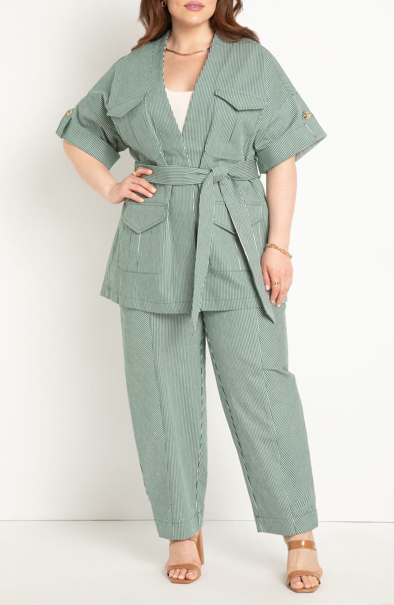 ELOQUII Stripe Cotton Blend Straight Leg Pants, Alternate, color, 