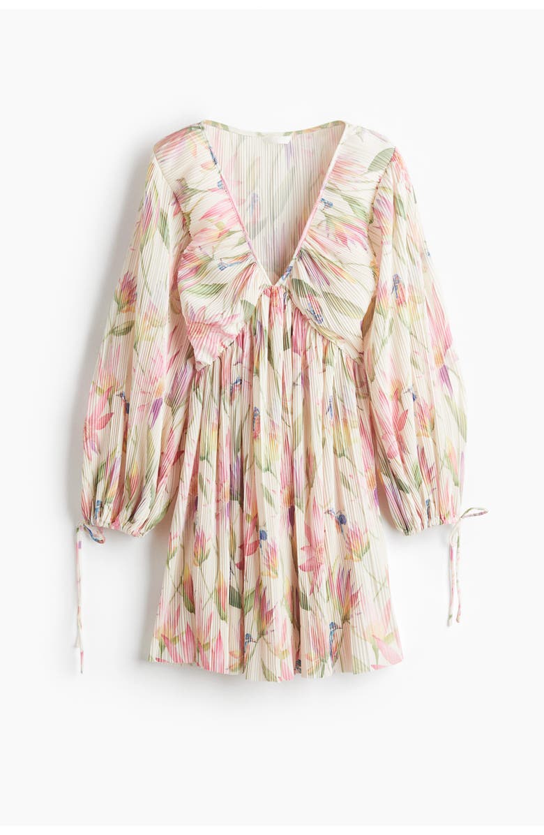 H&M Plissé Dress, Main, color, Cream/Floral