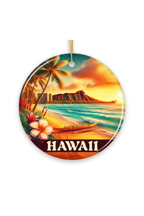 Diamond Head Sunset Beach Ceramic Ornament