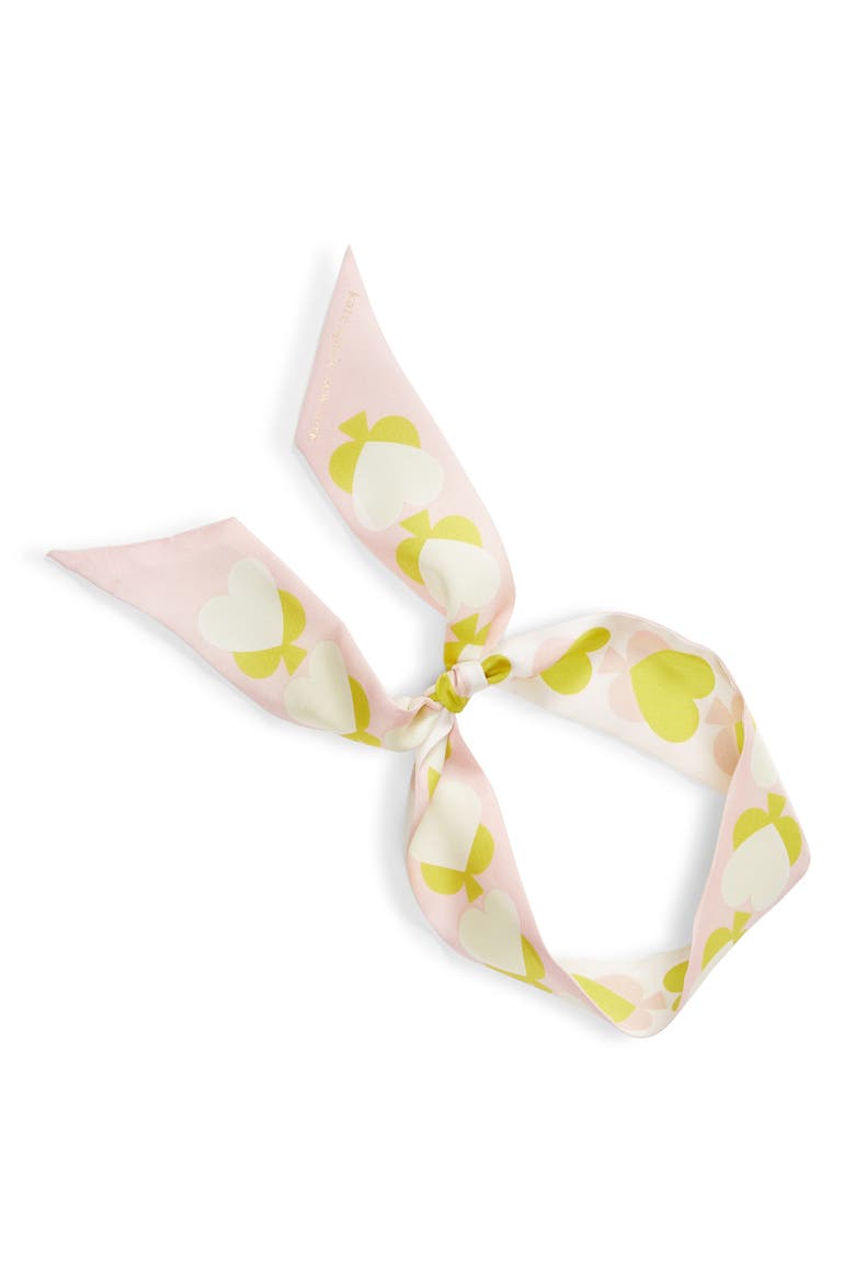 spade hearts skinny silk scarf, Alternate, color, CHARTREUSE