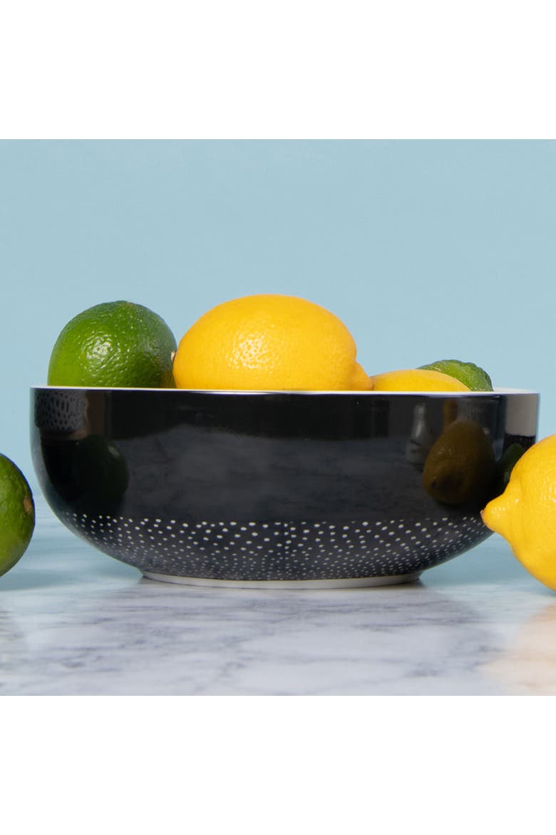 Dot Patterned Serving Bowl Ceramic Black, Alternate, color, White