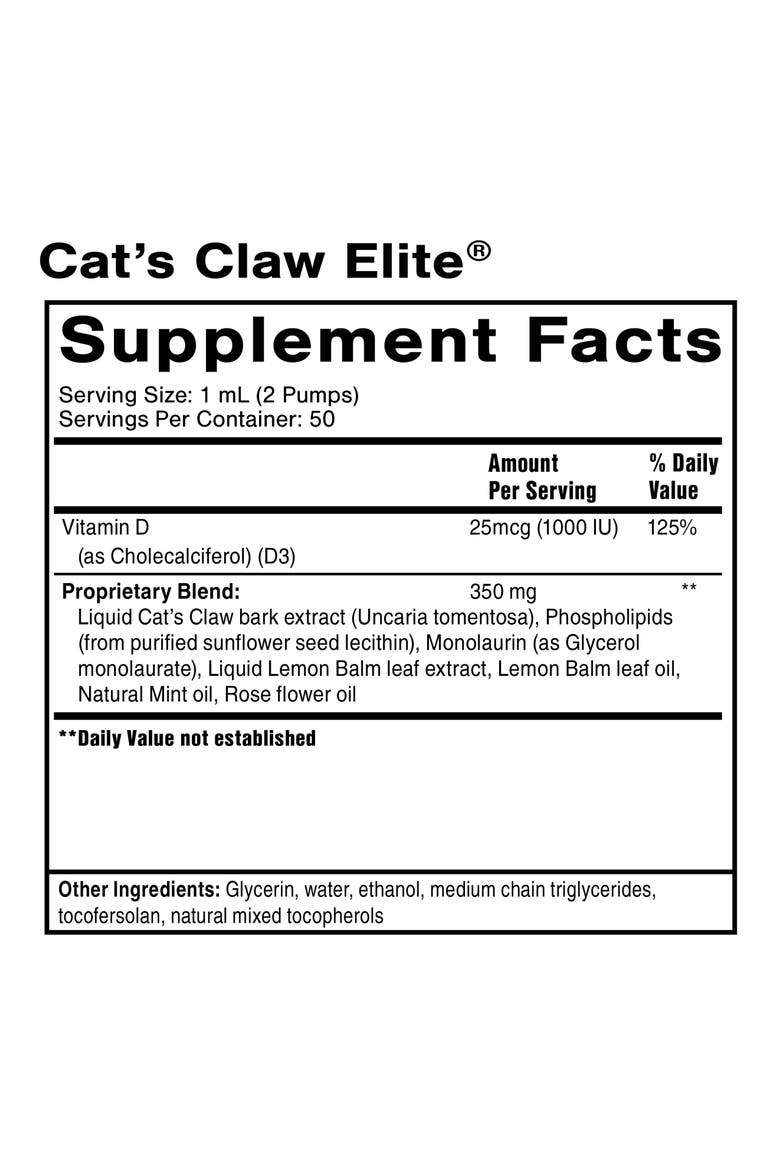 Nanoemulsified Cat's Claw Vitamin D and Monolaurin Liquid Supplement, Alternate, color, None