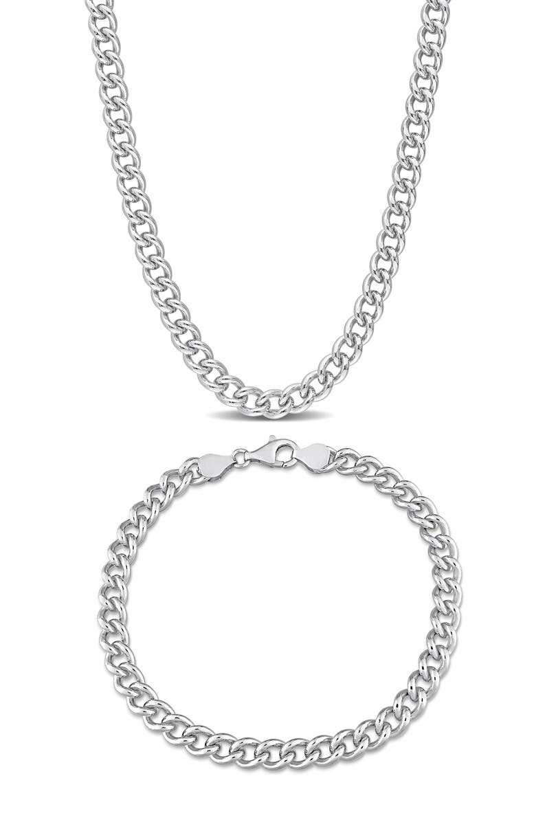 DELMAR Curb Link Bracelet & Necklace Set, Main, color, Silver