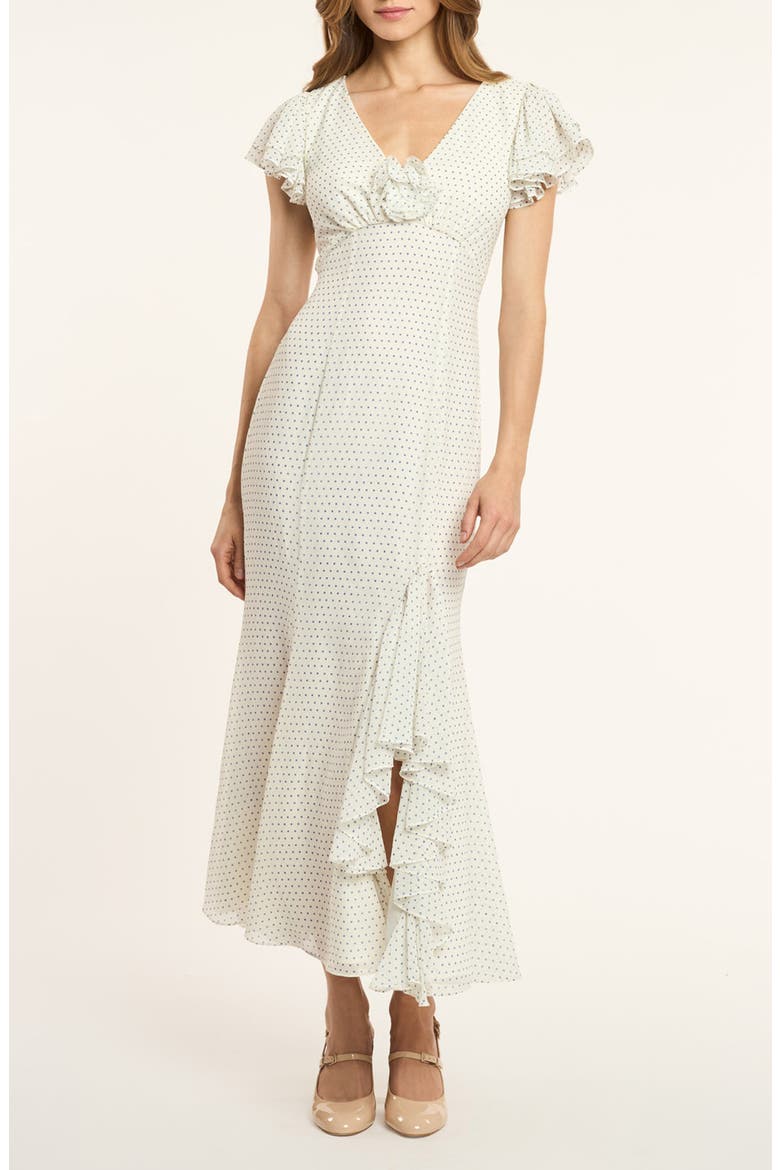 Pindot Flutter Sleeve Maxi Dress, Main, color, IVORY/ TWILIGHT BAY