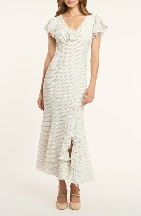 Pindot Flutter Sleeve Maxi Dress