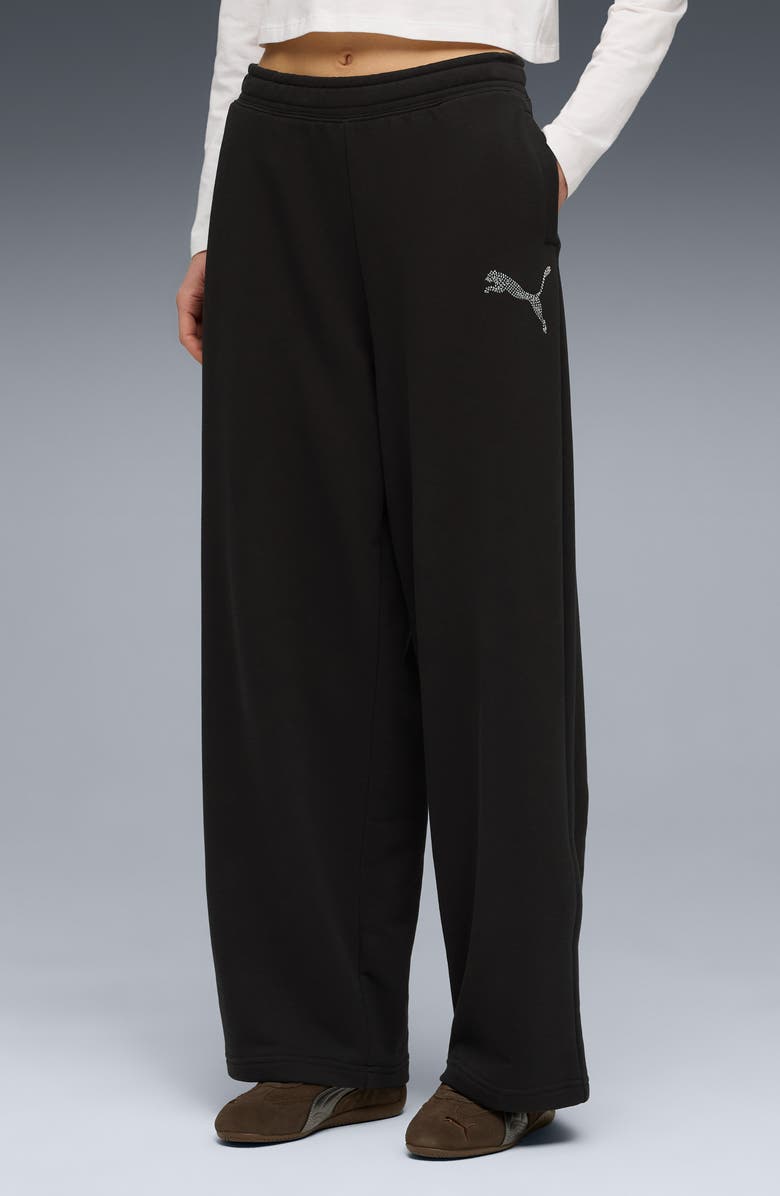 PUMA Rhinestone Logo Detail Cotton Blend Fleece Pants, Alternate, color, 
