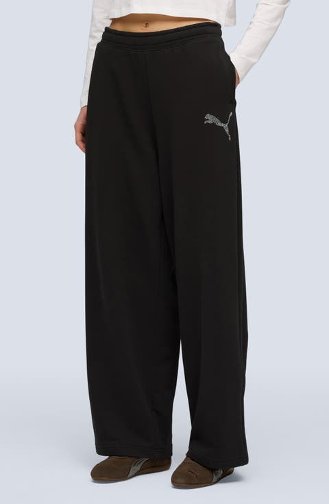 Rhinestone Logo Detail Cotton Blend Fleece Pants