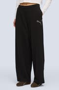 PUMA Rhinestone Logo Detail Cotton Blend Fleece Pants