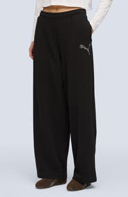 PUMA Rhinestone Logo Detail Cotton Blend Fleece Pants