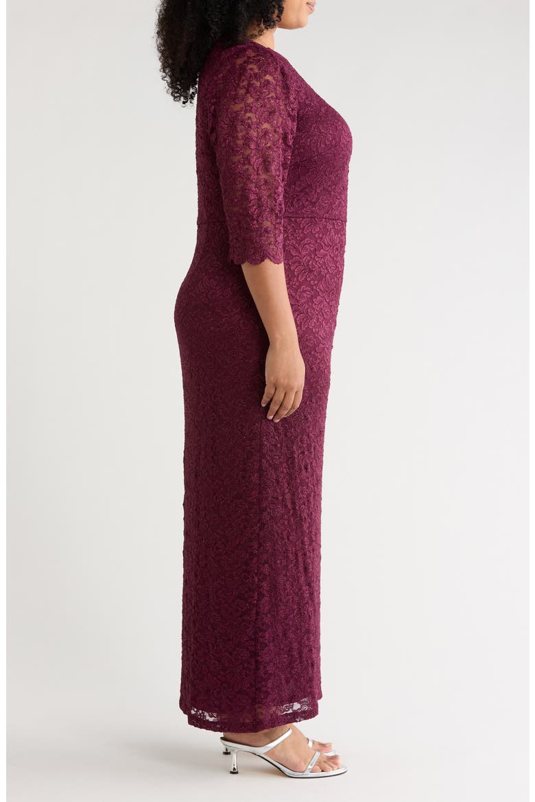 Lace Three-Quarter Sleeve Sheath Dress, Alternate, color, WINE