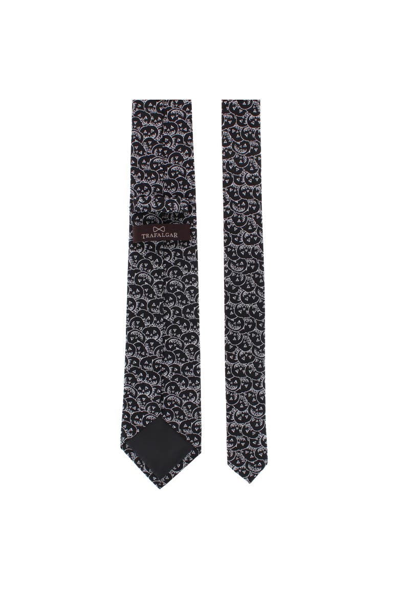 Jack O'Lantern Smiley Halloween Novelty Silk Necktie, Alternate, color, Black