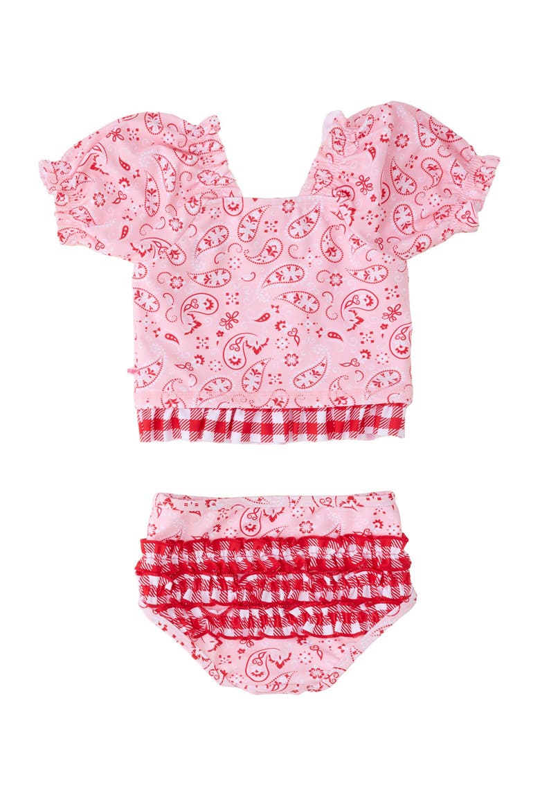 Upf50+ Puff Sleeve Ruffle Tankini 2-piece Swimsuit, Alternate, color, Pink Bandana
