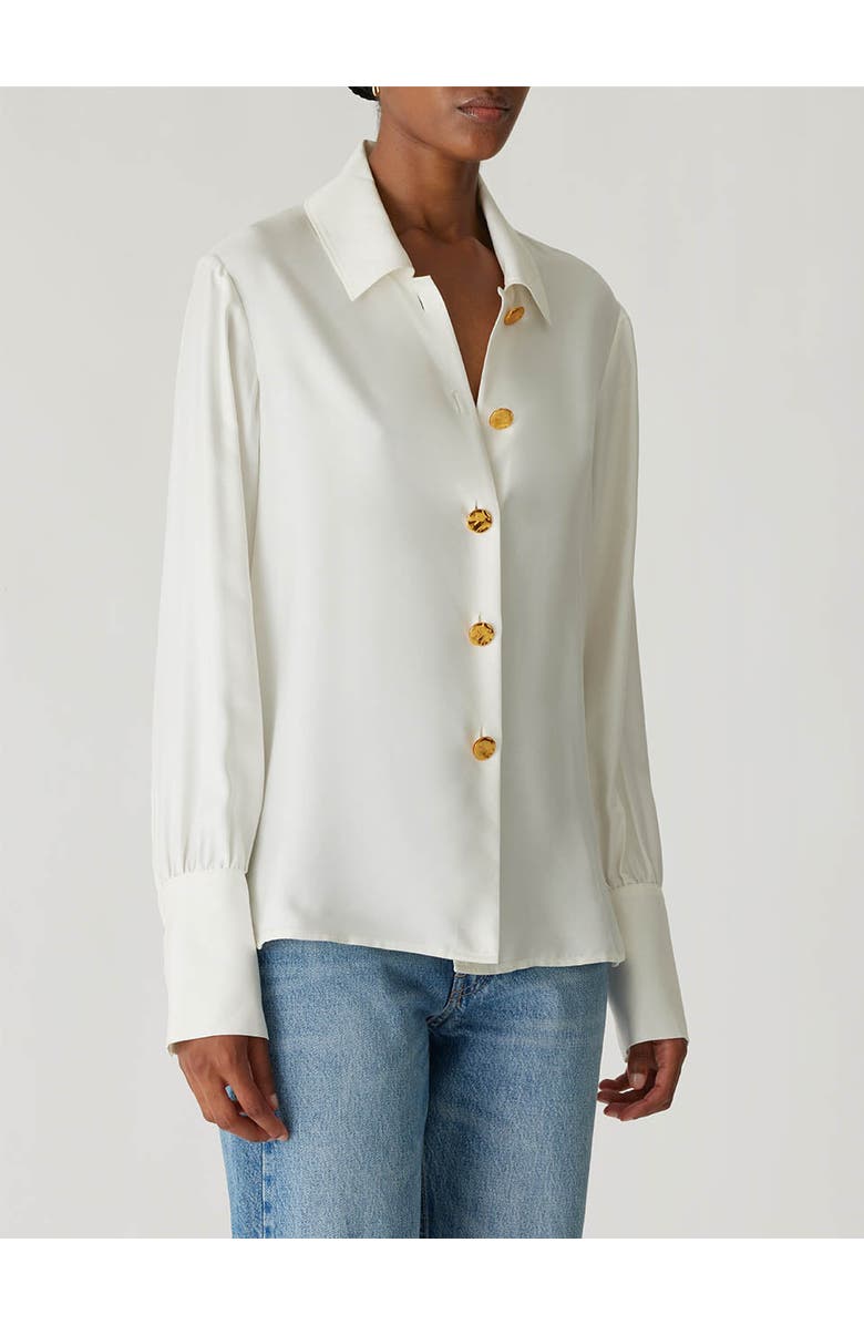 Rebecca Taylor Silky Novelty Button Shirt, Alternate, color, Milk
