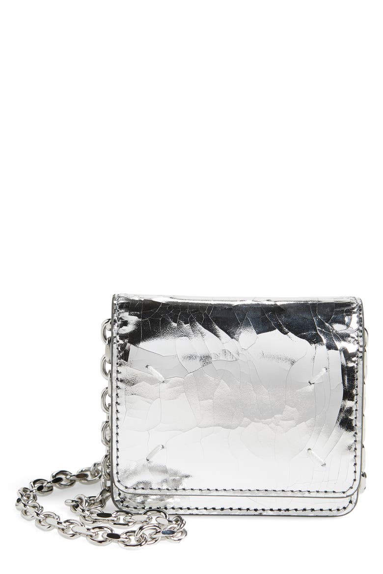 Small Bianchetto Painted Leather Wallet on a Chain, Main, color, SILVER/ BLACK